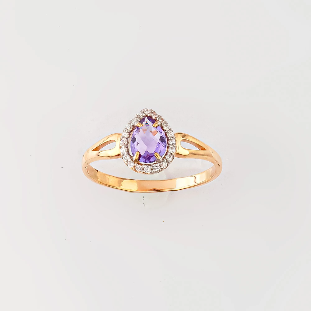 Кольцо с аметистом из красного золота 585 пробы