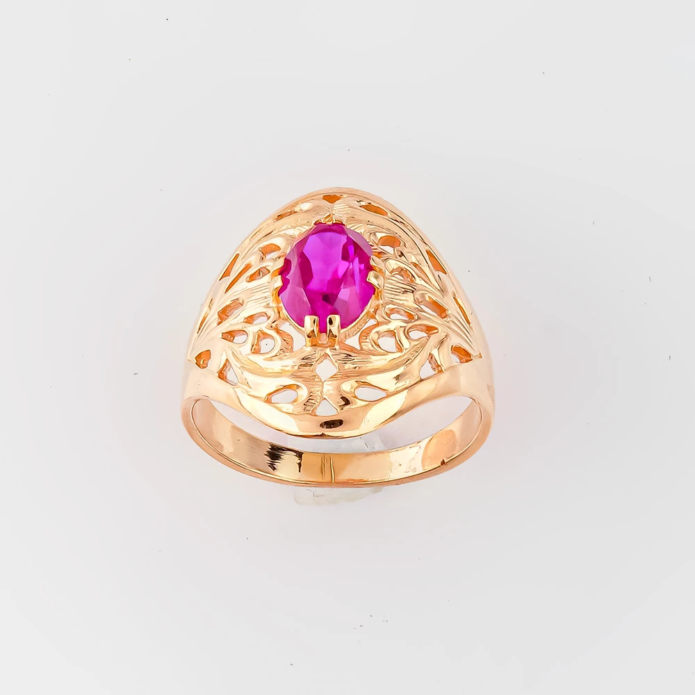 Кольцо с фианитом из красного золота 583 пробы