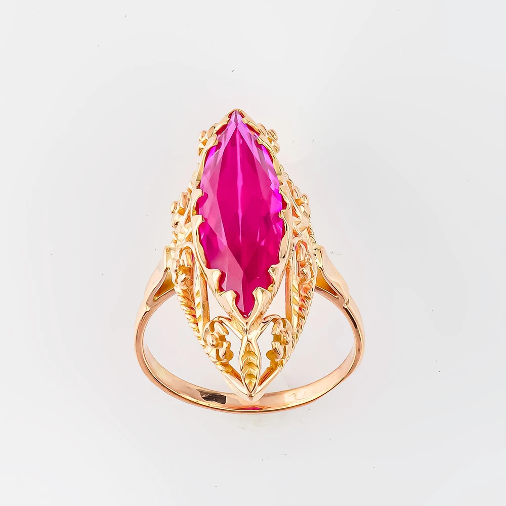 Кольцо с фианитом из красного золота 583 пробы