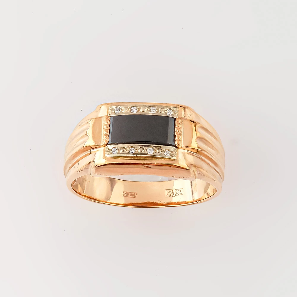 Кольцо с ониксом из красного золота 585 пробы