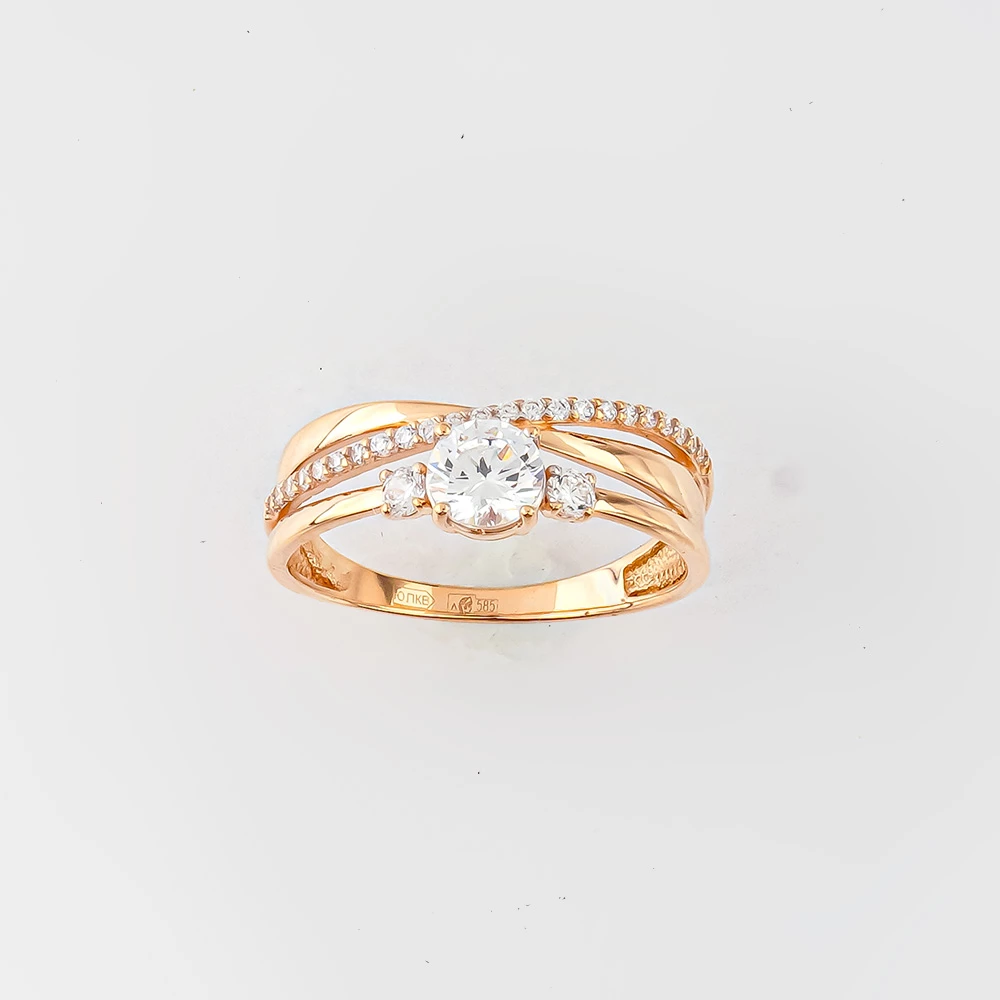 Кольцо с фианитом из красного золота 585 пробы