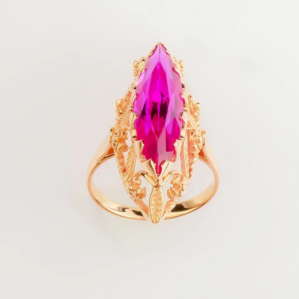 Кольцо с фианитом из красного золота 583 пробы