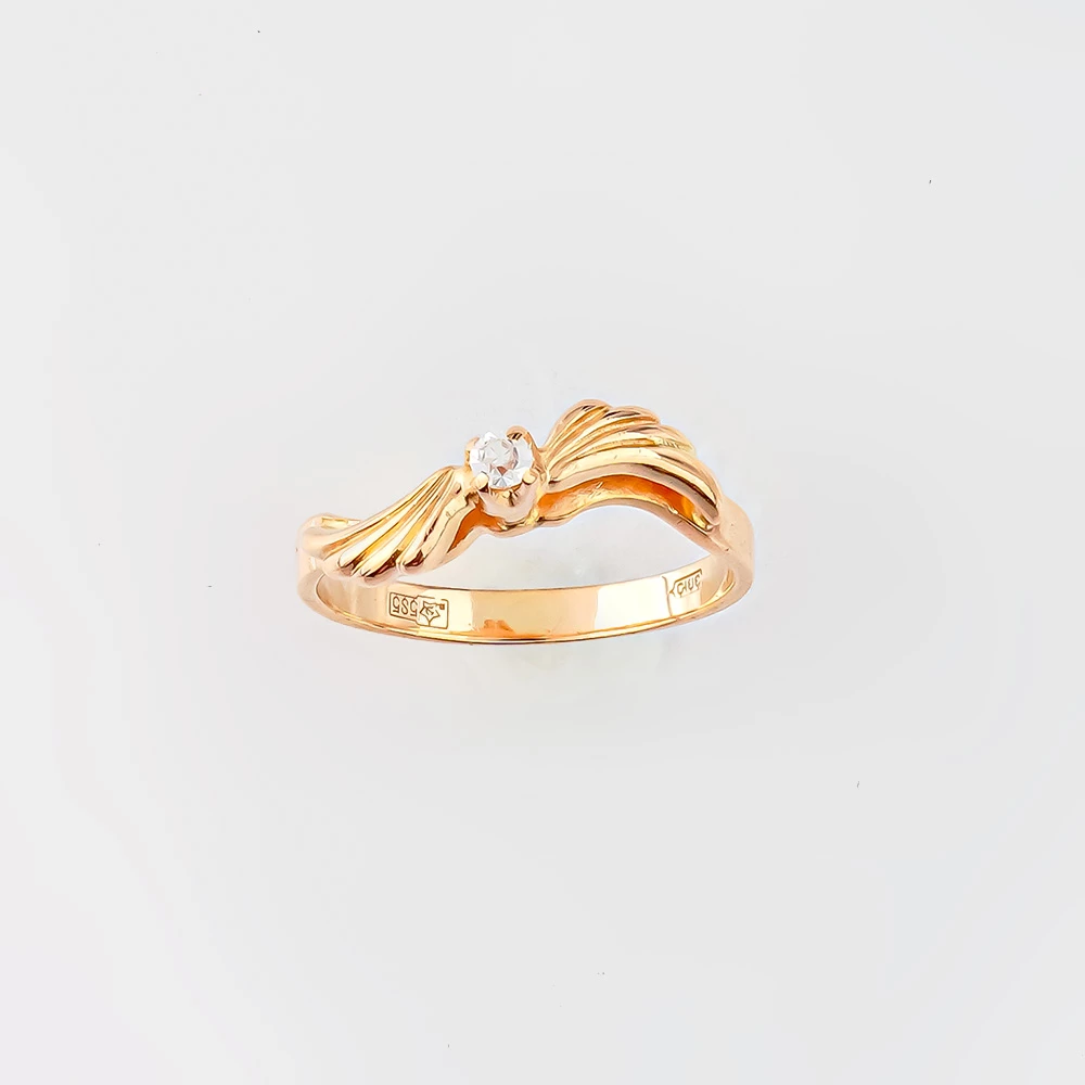 Кольцо с фианитом из красного золота 585 пробы