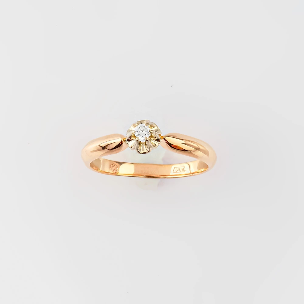 Кольцо с бриллиантом из красного золота 585 пробы