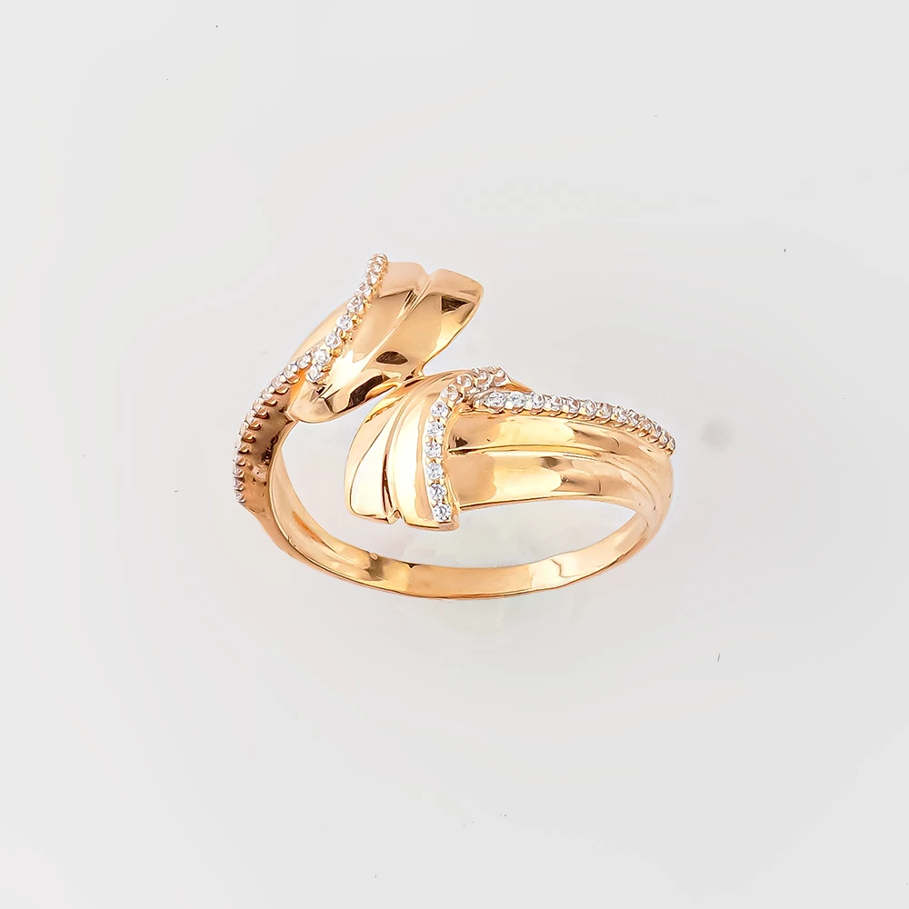 Кольцо с фианитом из красного золота 585 пробы