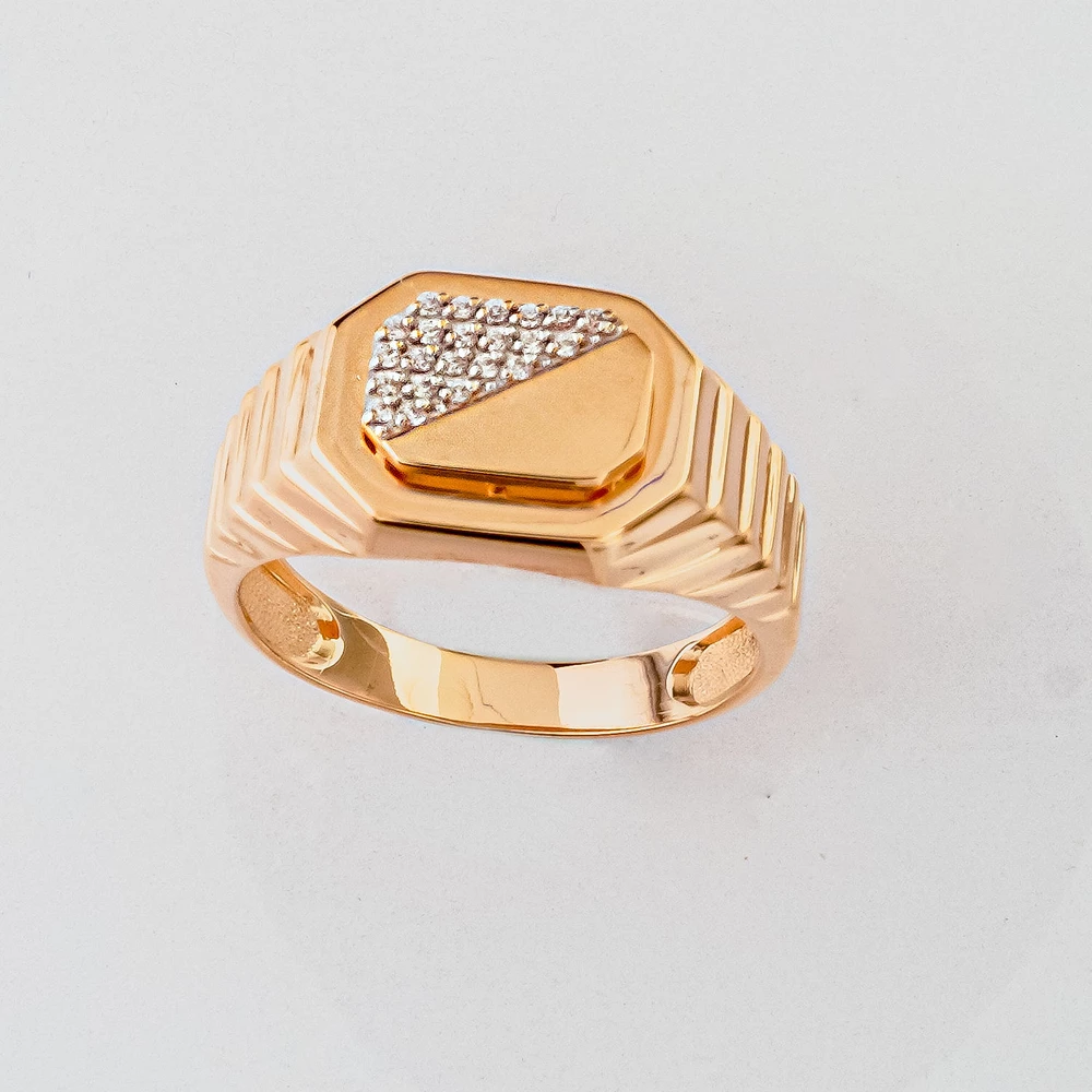 Кольцо с фианитом из красного золота 585 пробы