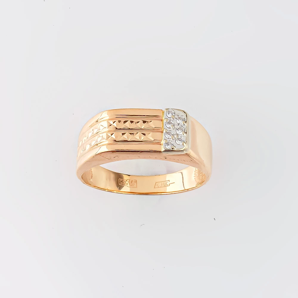 Кольцо с фианитом из красного золота 585 пробы