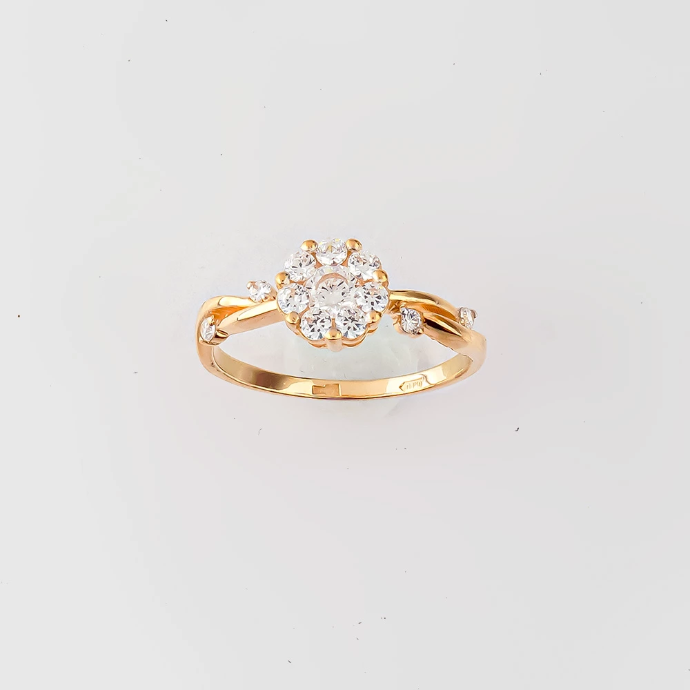 Кольцо с фианитом из красного золота 585 пробы