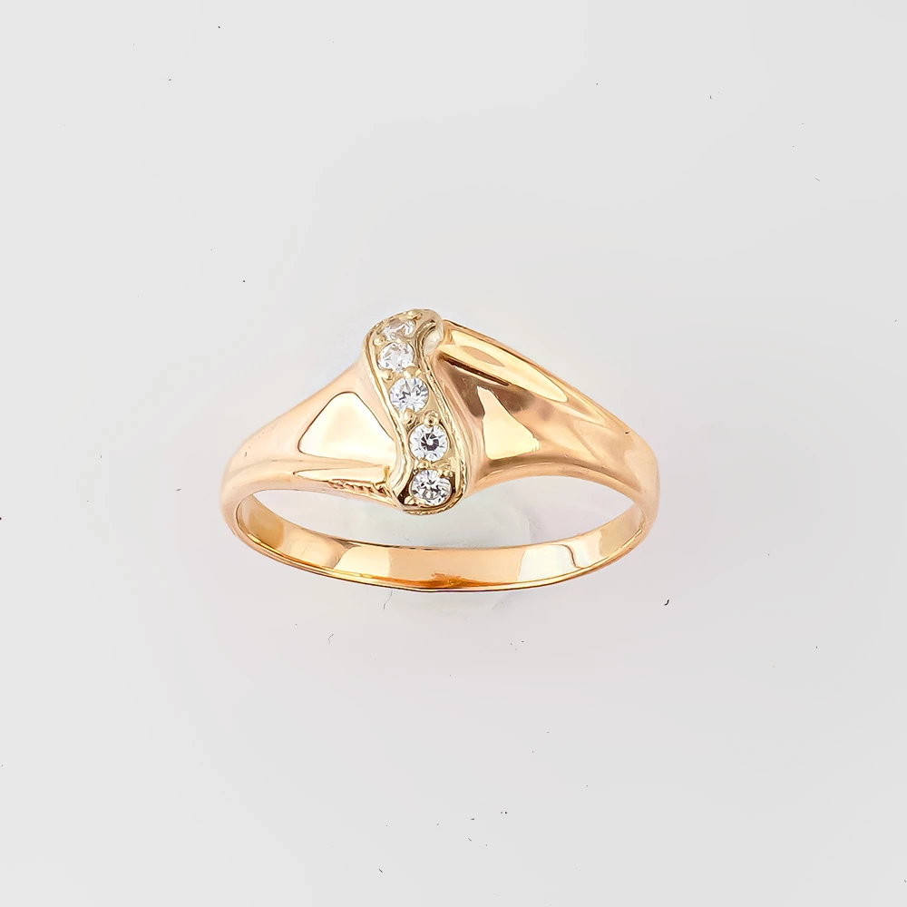 Кольцо с фианитом из красного золота 585 пробы