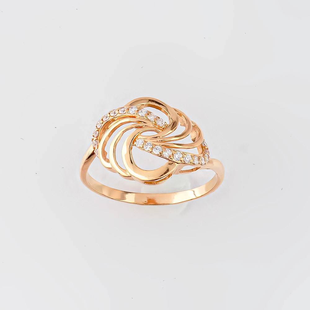 Кольцо с фианитом из красного золота 585 пробы