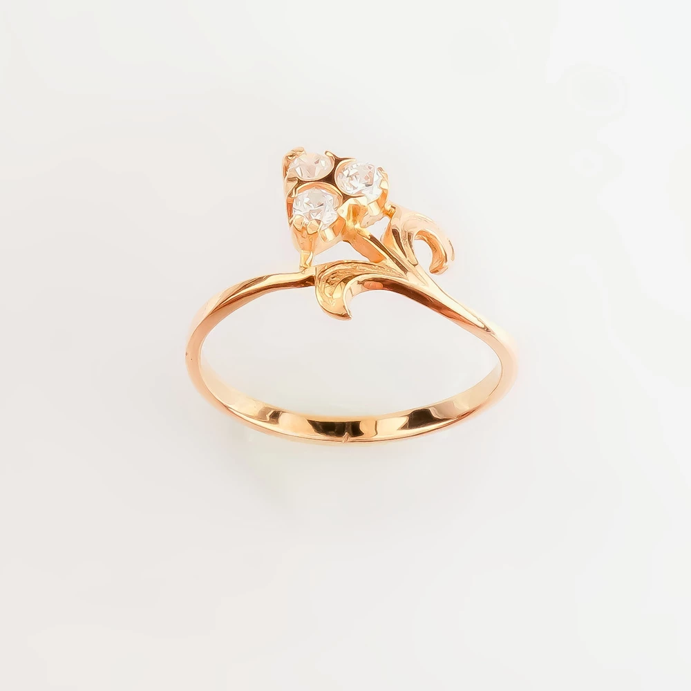 Кольцо с фианитом из красного золота 585 пробы