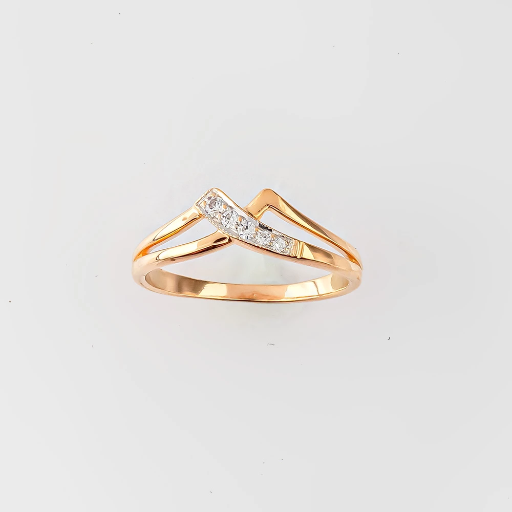 Кольцо с фианитом из красного золота 585 пробы