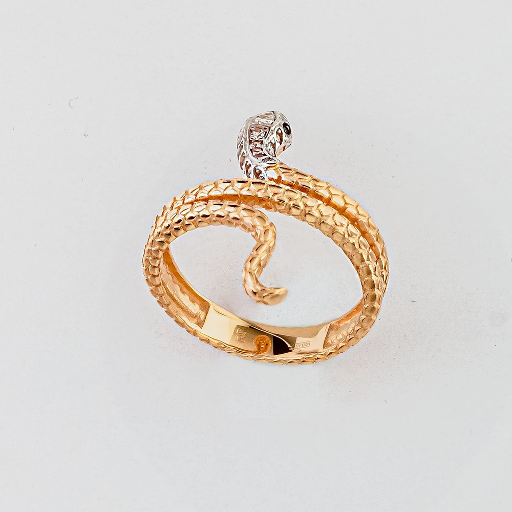 Кольцо с фианитом из красного золота 585 пробы