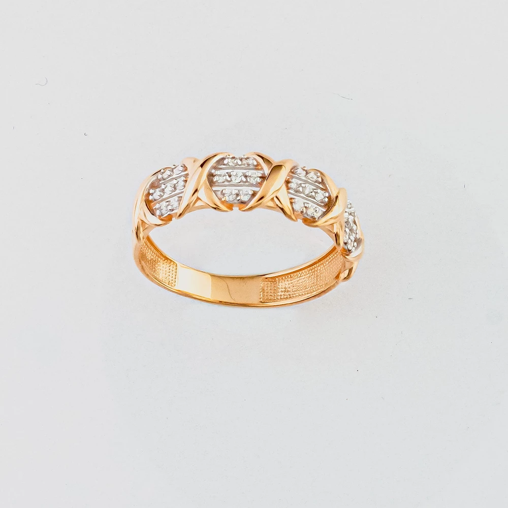 Кольцо с фианитом из красного золота 585 пробы