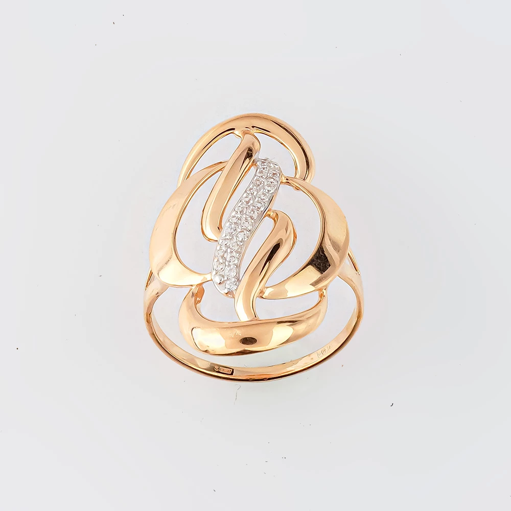 Кольцо с фианитом из красного золота 585 пробы