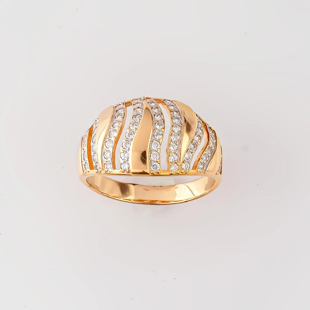 Кольцо с фианитом из красного золота 585 пробы