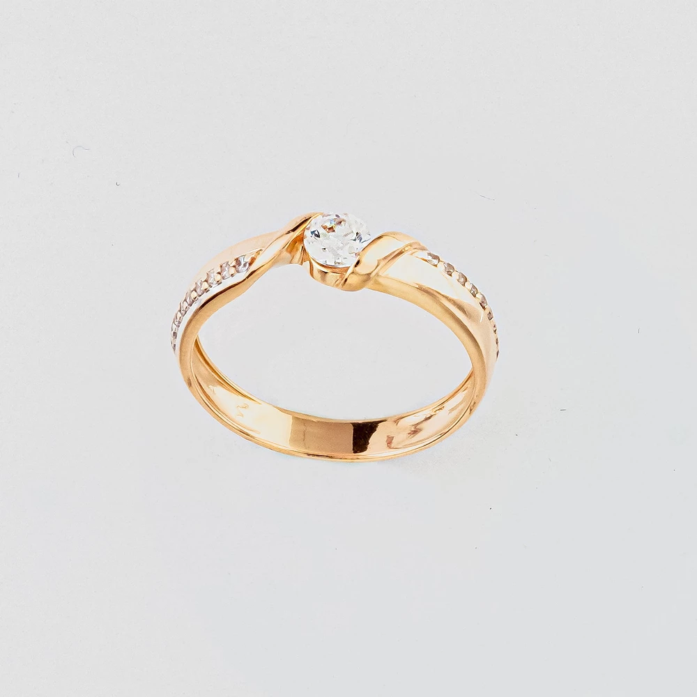 Кольцо с фианитом из красного золота 585 пробы