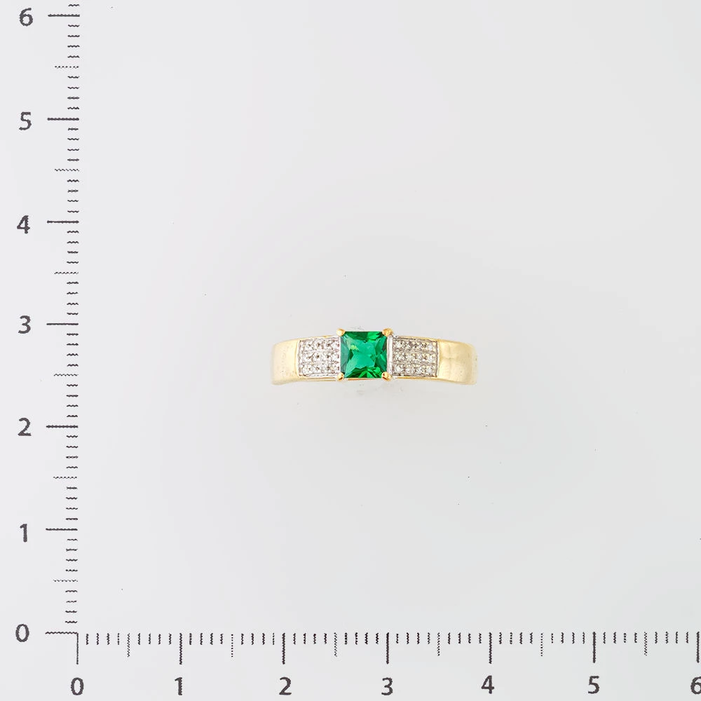 Кольцо с изумрудом синтетическим из желтого золота 585 пробы