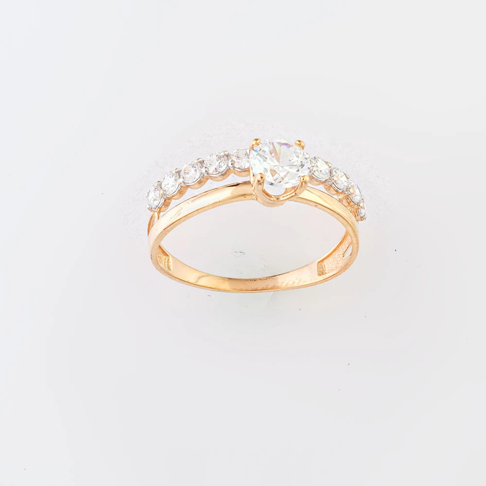 Кольцо с фианитом из красного золота 585 пробы