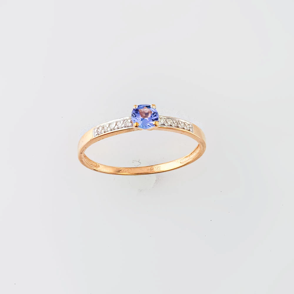 Кольцо с танзанитом из красного золота 585 пробы