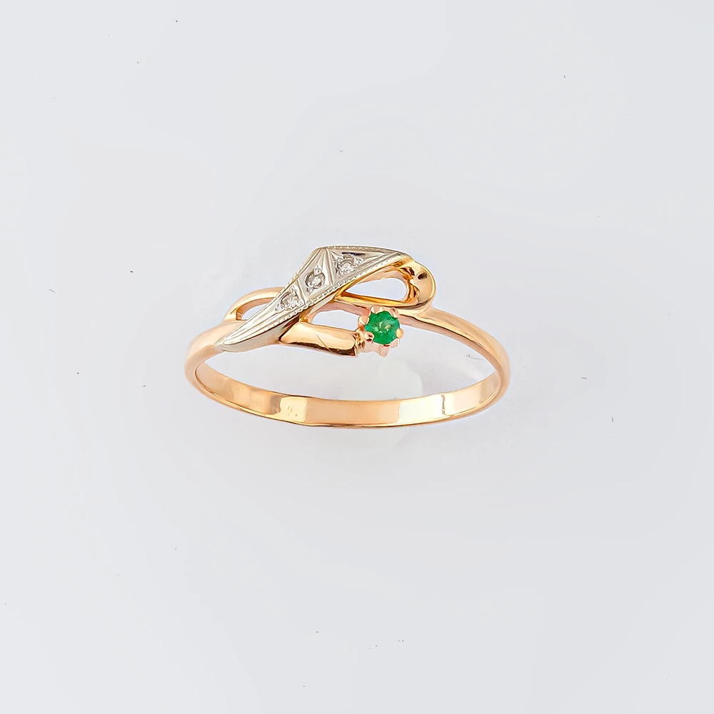 Кольцо с изумрудом из красного золота 585 пробы