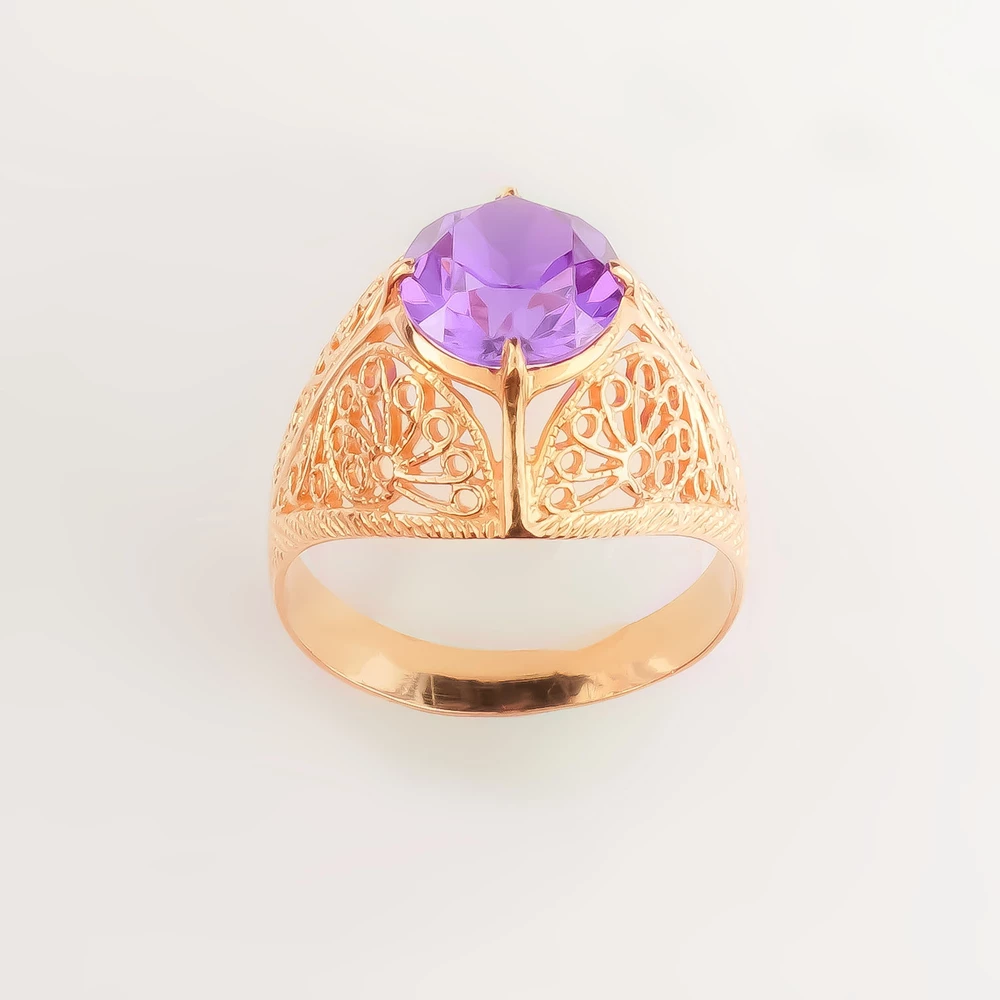 Кольцо с фианитом из красного золота 583 пробы