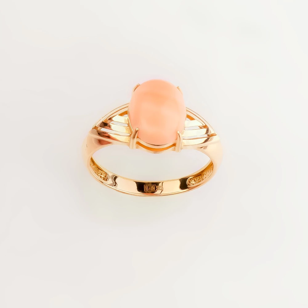 Кольцо с кораллом из красного золота 585 пробы