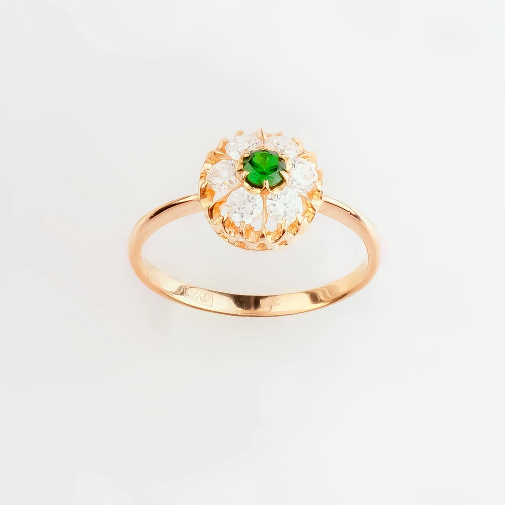 Кольцо с фианитом из красного золота 585 пробы