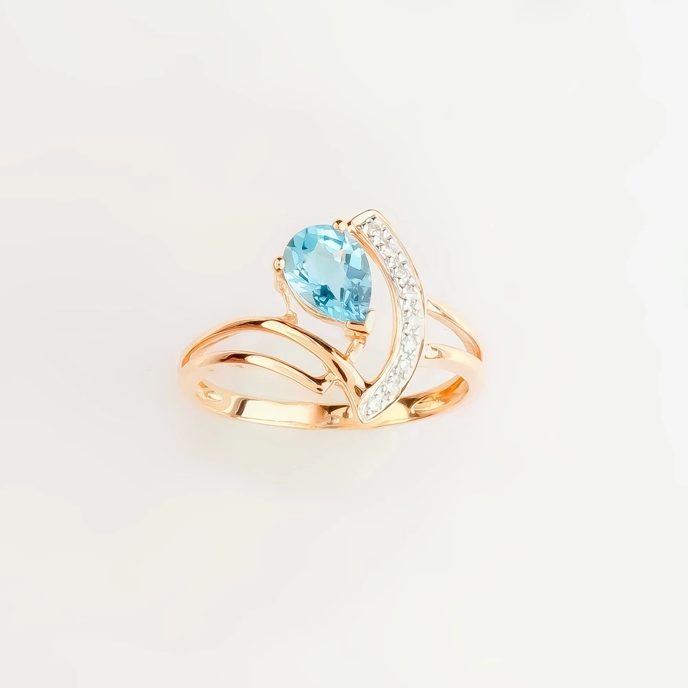 Кольцо с топазом из красного золота 585 пробы