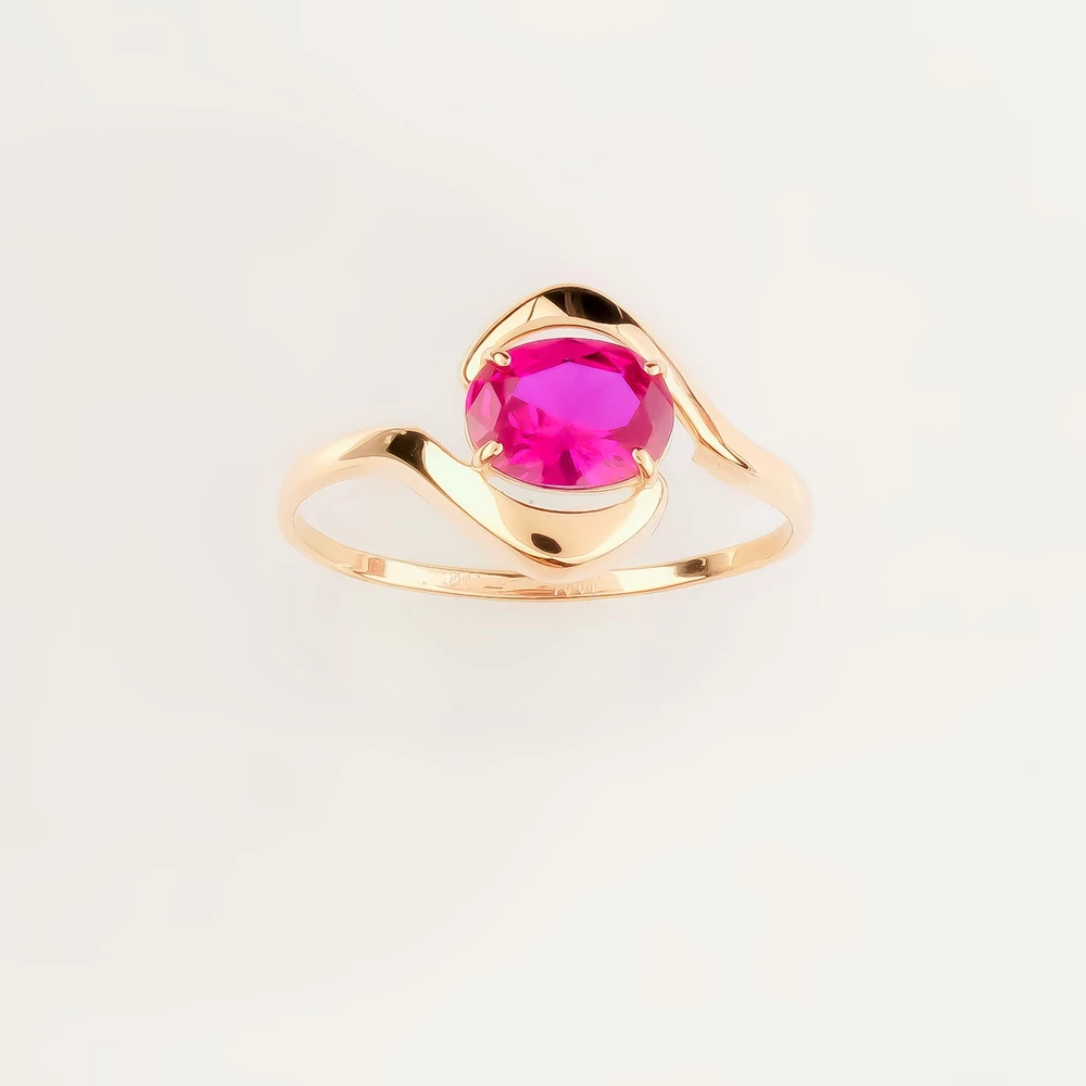 Кольцо с рубином синтетическим из красного золота 585 пробы