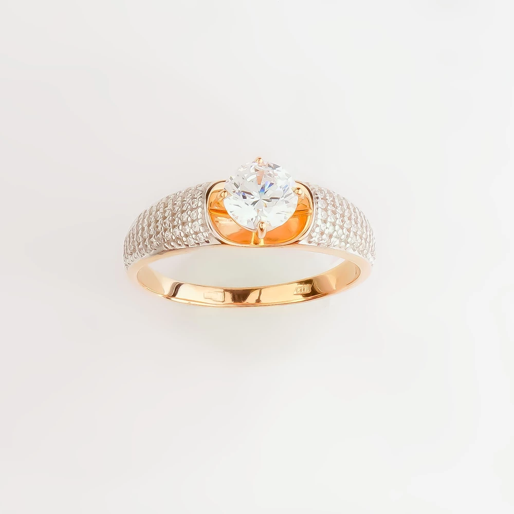 Кольцо с фианитом из красного золота 585 пробы