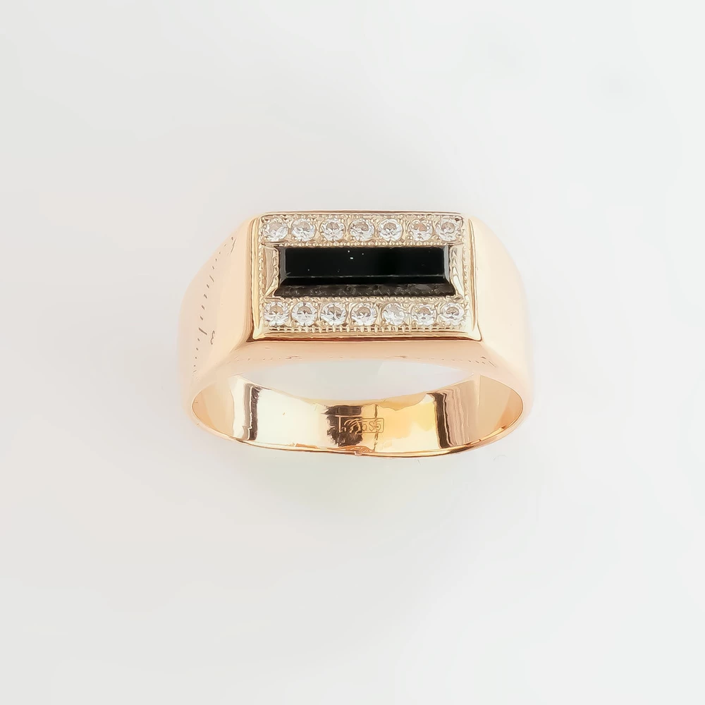 Кольцо с ониксом из красного золота 585 пробы