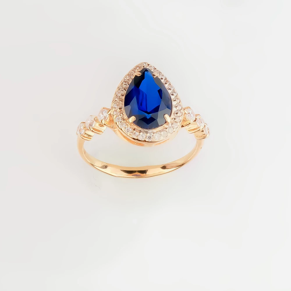 Кольцо с сапфиром синтетическим из красного золота 585 пробы