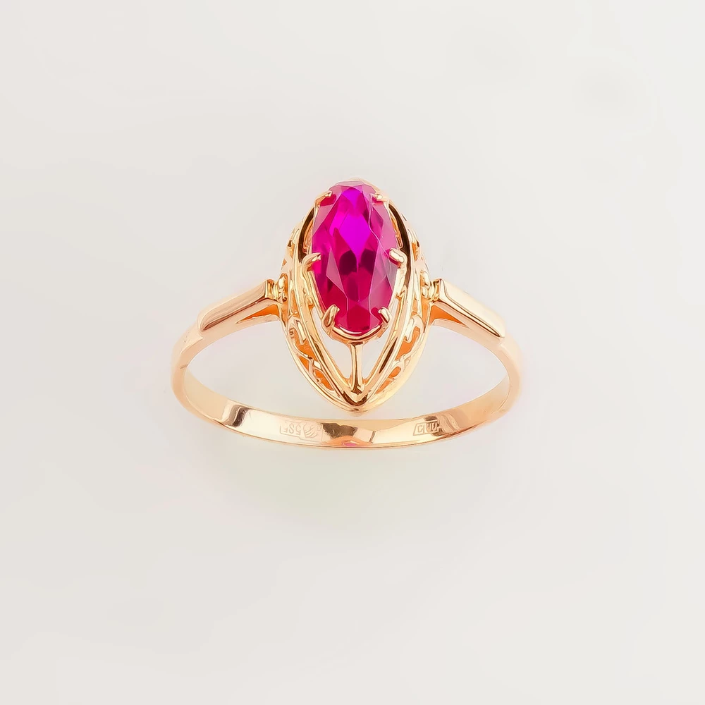 Кольцо с фианитом из красного золота 585 пробы