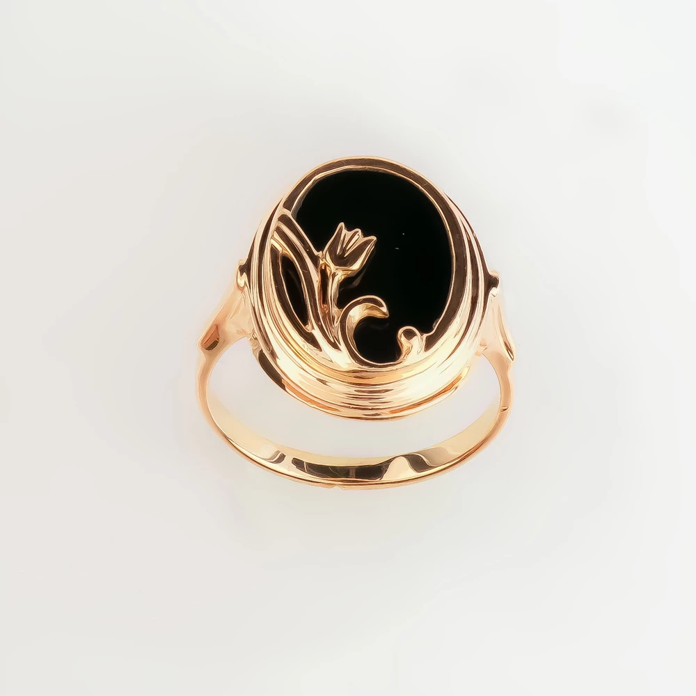 Кольцо с ониксом из красного золота 585 пробы