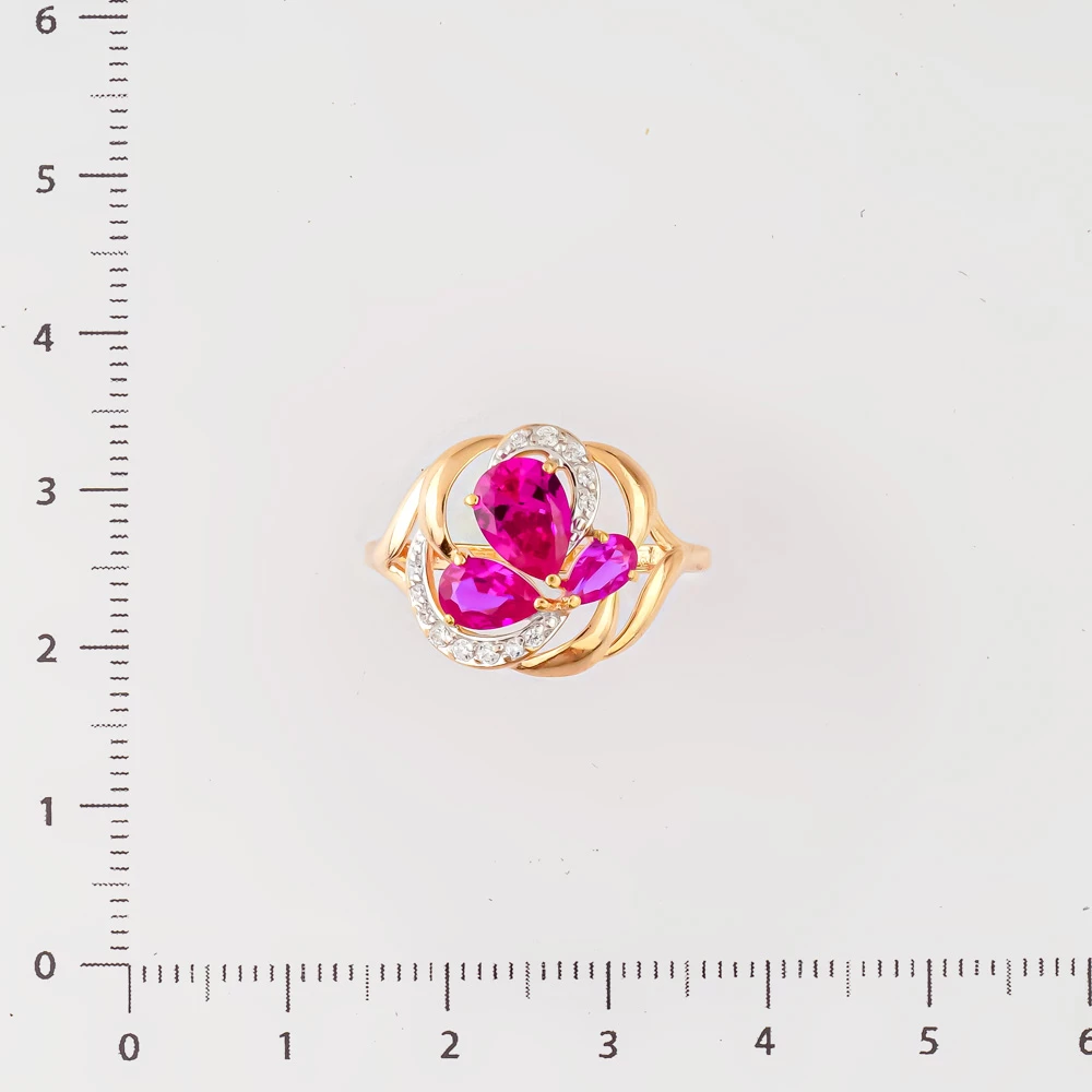 Кольцо с рубином синтетическим из красного золота 585 пробы