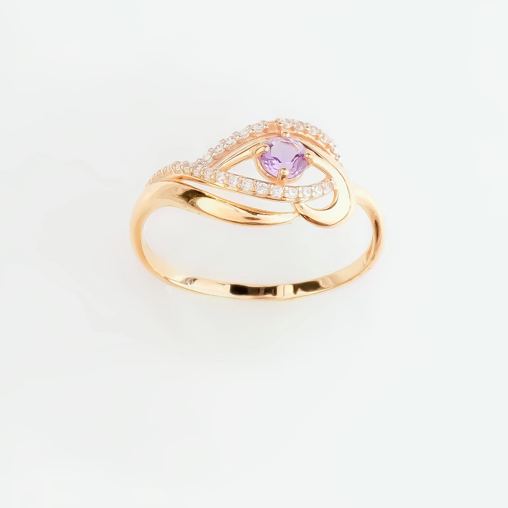 Кольцо с аметистом из красного золота 585 пробы