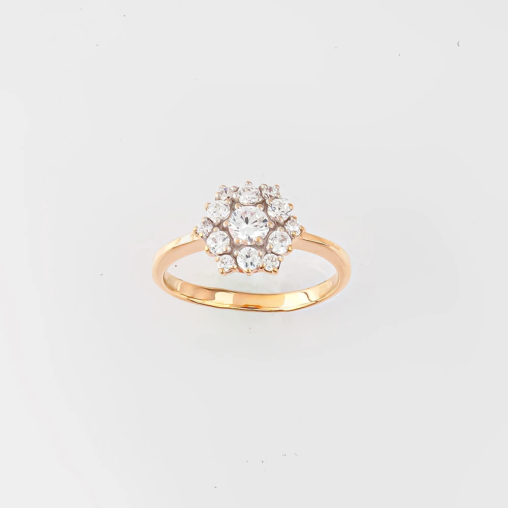 Кольцо с фианитом из красного золота 585 пробы