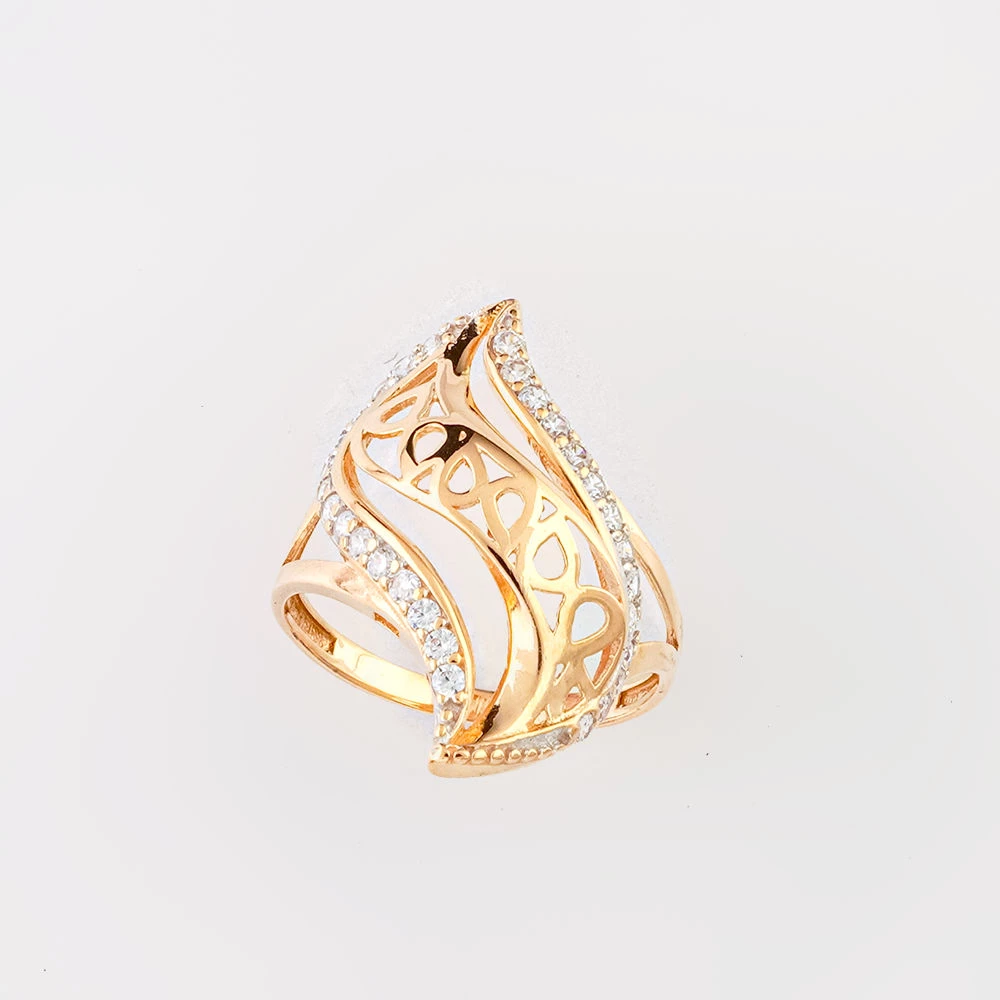 Кольцо с фианитом из красного золота 585 пробы