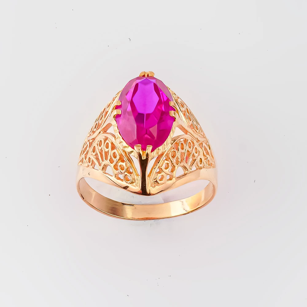 Кольцо с фианитом из красного золота 583 пробы