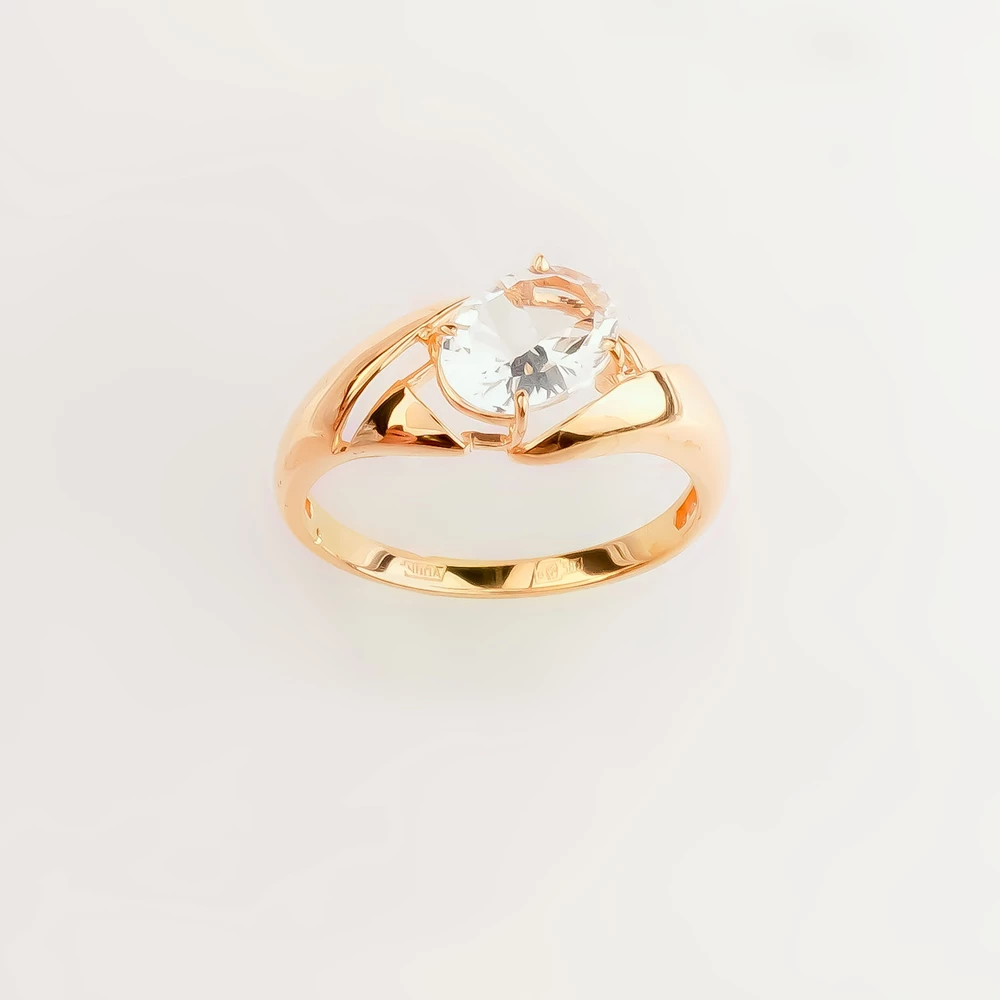 Кольцо с фианитом из красного золота 585 пробы