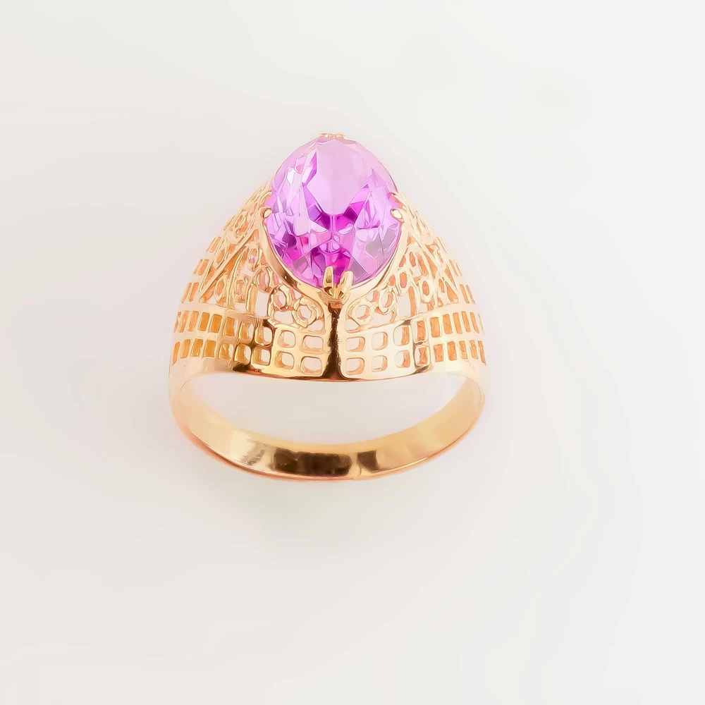 Кольцо с фианитом из красного золота 583 пробы