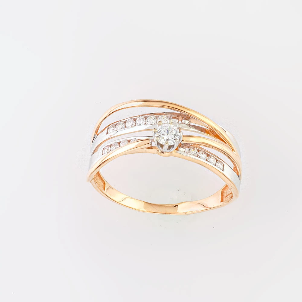 Кольцо с фианитом из красного золота 585 пробы