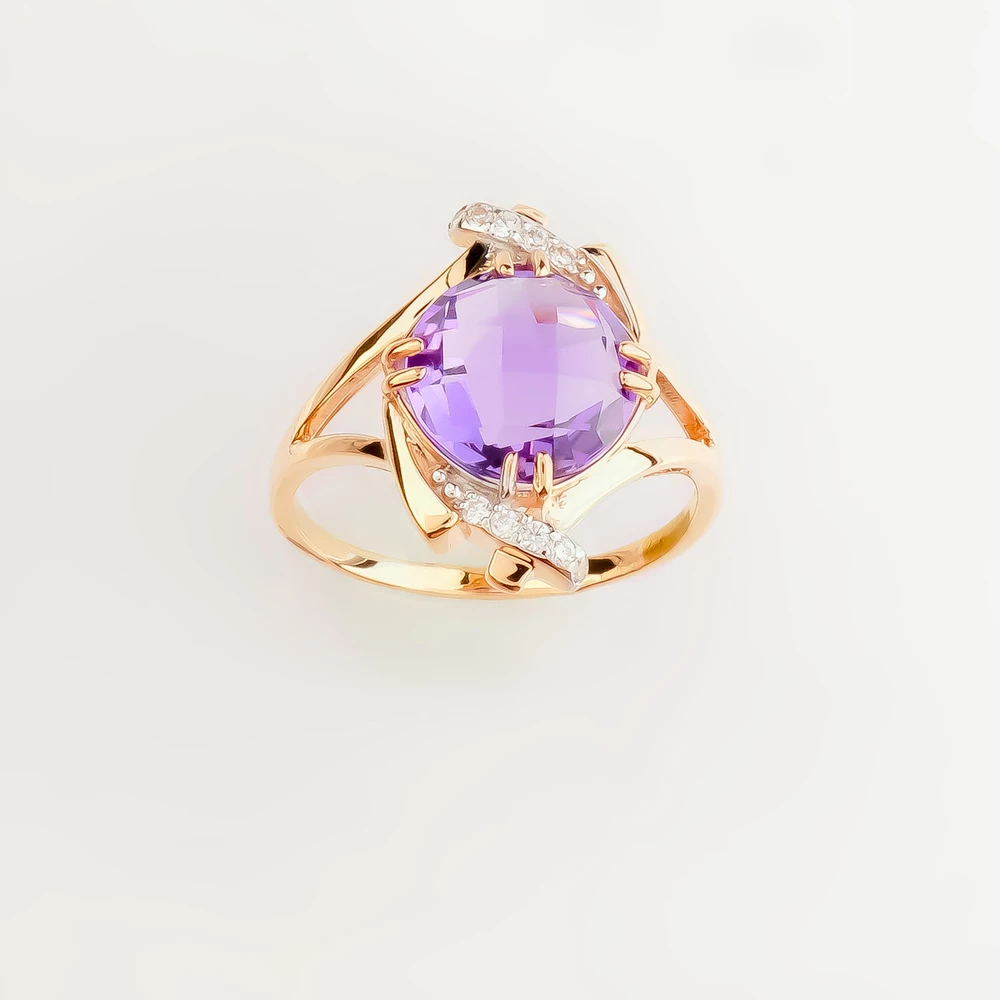 Кольцо с аметистом из красного золота 585 пробы