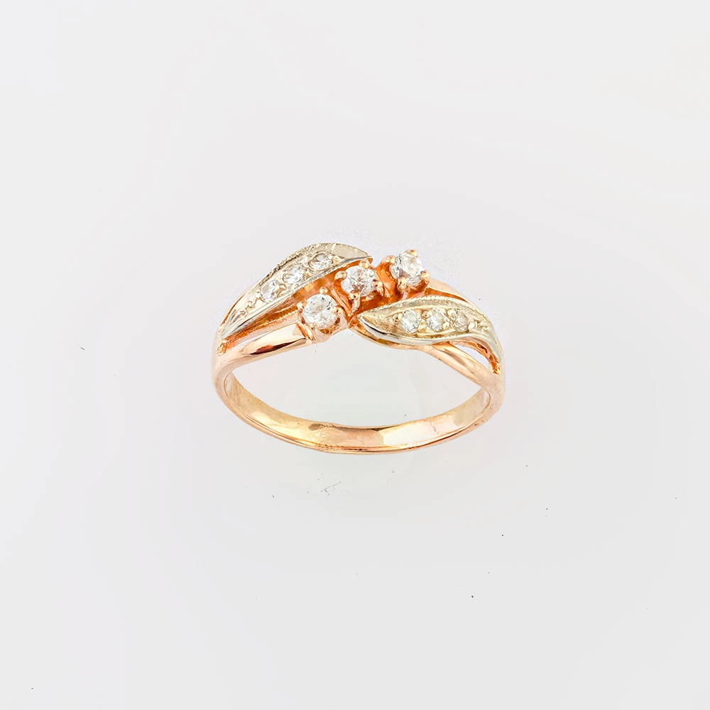 Кольцо с фианитом из красного золота 585 пробы