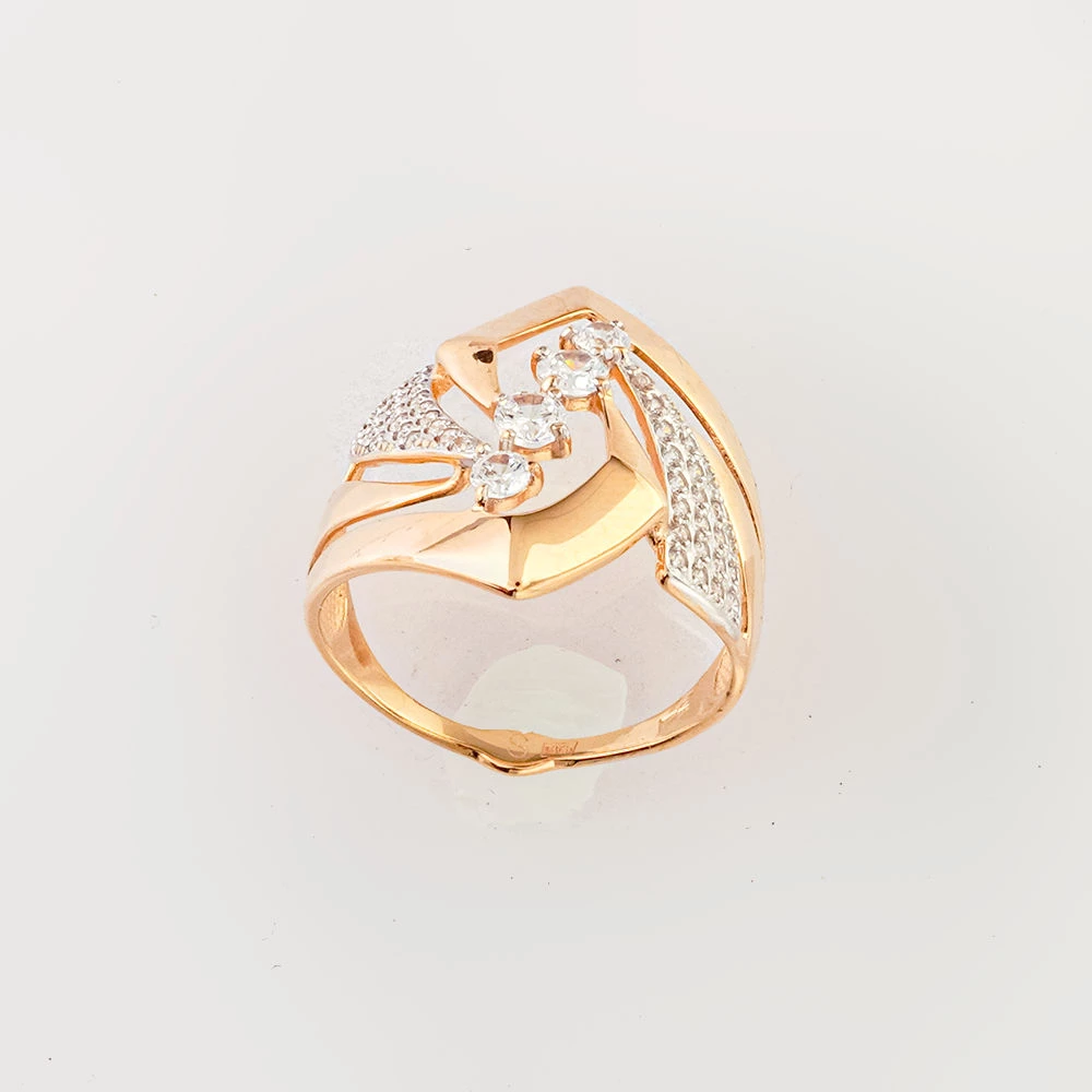 Кольцо с фианитом из красного золота 585 пробы