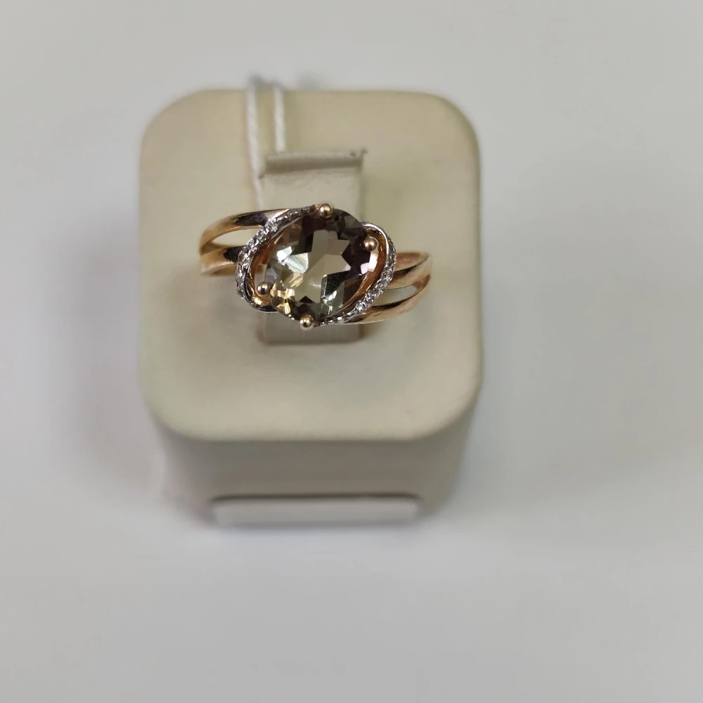 Кольцо с раух-топазом из красного золота 585 пробы