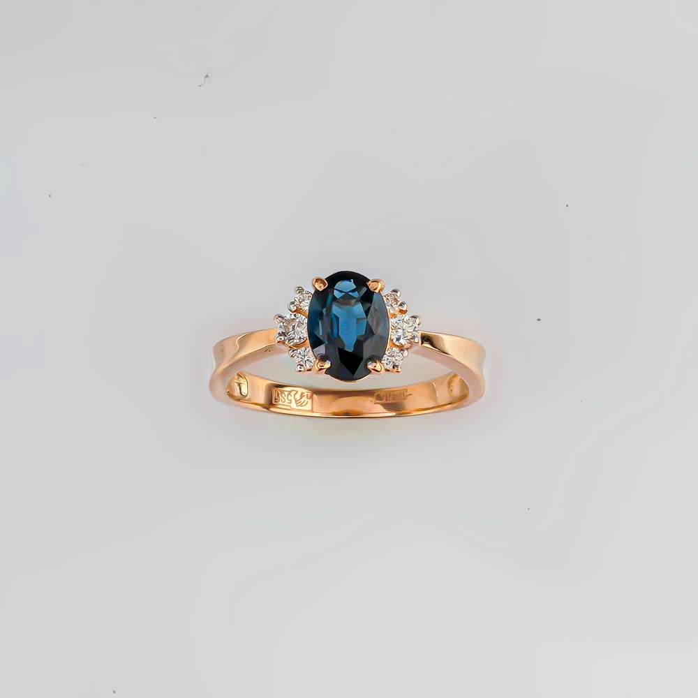 Кольцо с сапфиром синтетическим из красного золота 585 пробы