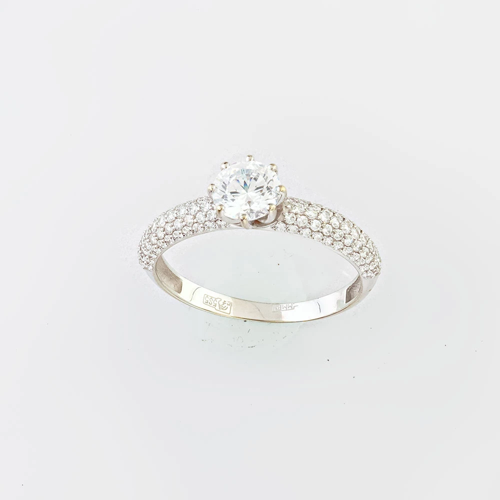 Кольцо с фианитом из белого золота 585 пробы