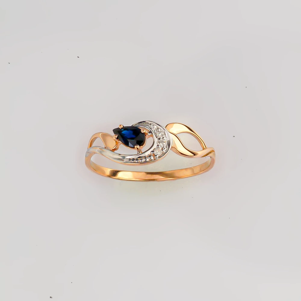 Кольцо с сапфиром синтетическим из красного золота 585 пробы